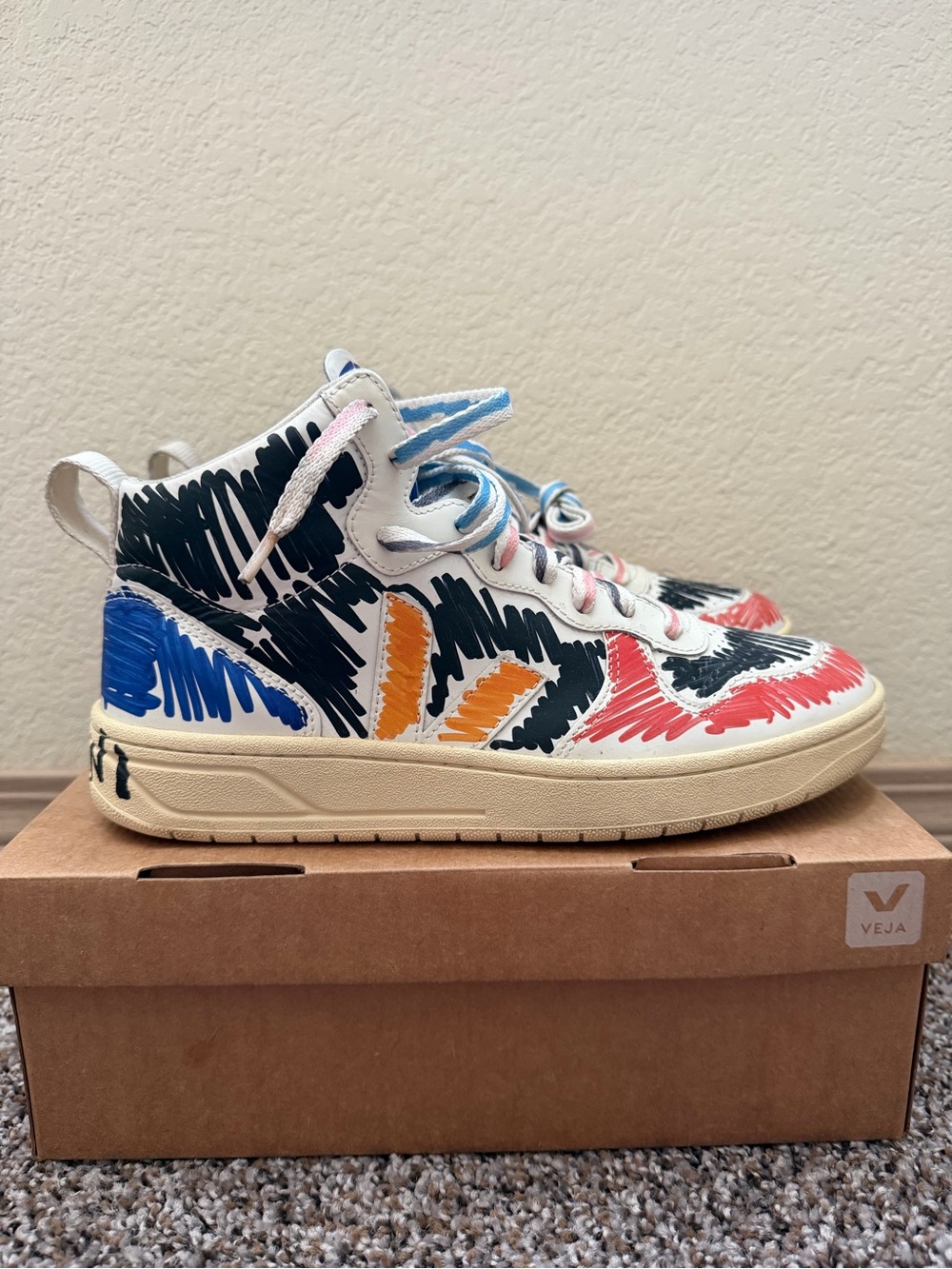 Marni x VEJA Women’s High-Top Sneakers in Multicolor Scribble Print